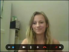 Blonde girlfriend gets naked on Skype